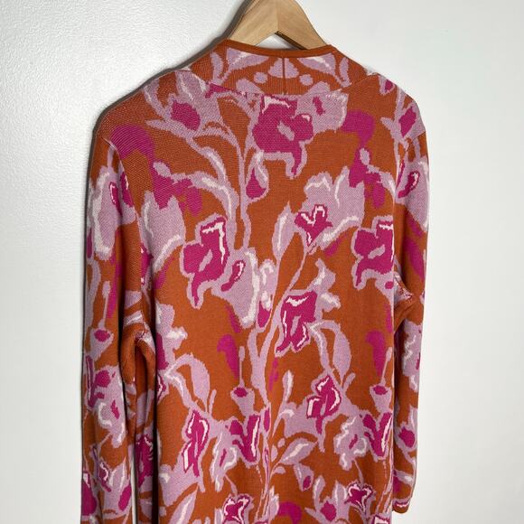 Soft Surroundings Long Sleeve Open Front Cardigan Sweater XLP Orange Floral - Picture 7 of 9